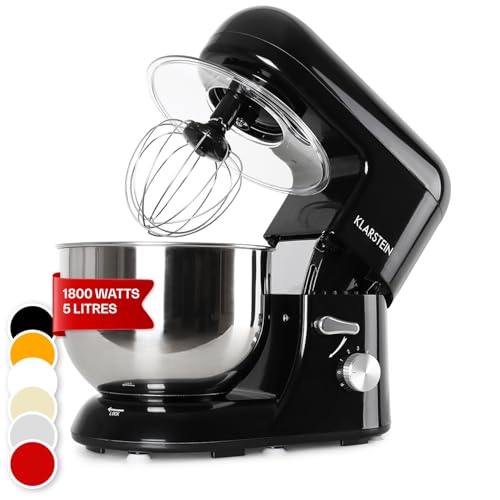 Klarstein Küchenmaschine, Knetmaschine mit 5L Schüssel, 1800W Profi Küchenmaschine mit Knethaken und Schneebesen, Universal Küchenmaschine mit 6 Stufen, Teigmaschine zum Rühren, Kneten und Aufschlagen