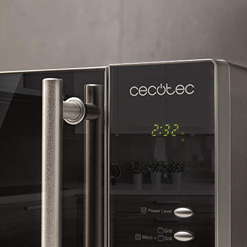 Cecotec Mikrowelle Pro Clean 5110 Inox. 700 W, Grill 800 W, 20 L, Ready 2 Clean, Beschichtung 3D Wave Frontspiegel, 8 Programme,60 Min Timer, LED, Edelstahl In Silber Schwarz