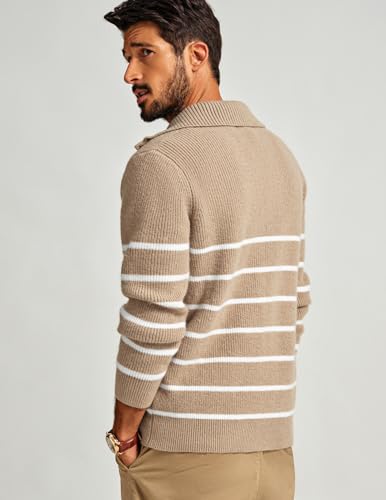 PJ PAUL JONES Men’s Quarter Zip Sweater – Striped Mock Neck Pullover