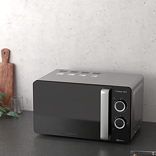 Cecotec Mikrowelle Pro Clean 5110 Inox. 700 W, Grill 800 W, 20 L, Ready 2 Clean, Beschichtung 3D Wave Frontspiegel, 8 Programme,60 Min Timer, LED, Edelstahl In Silber Schwarz