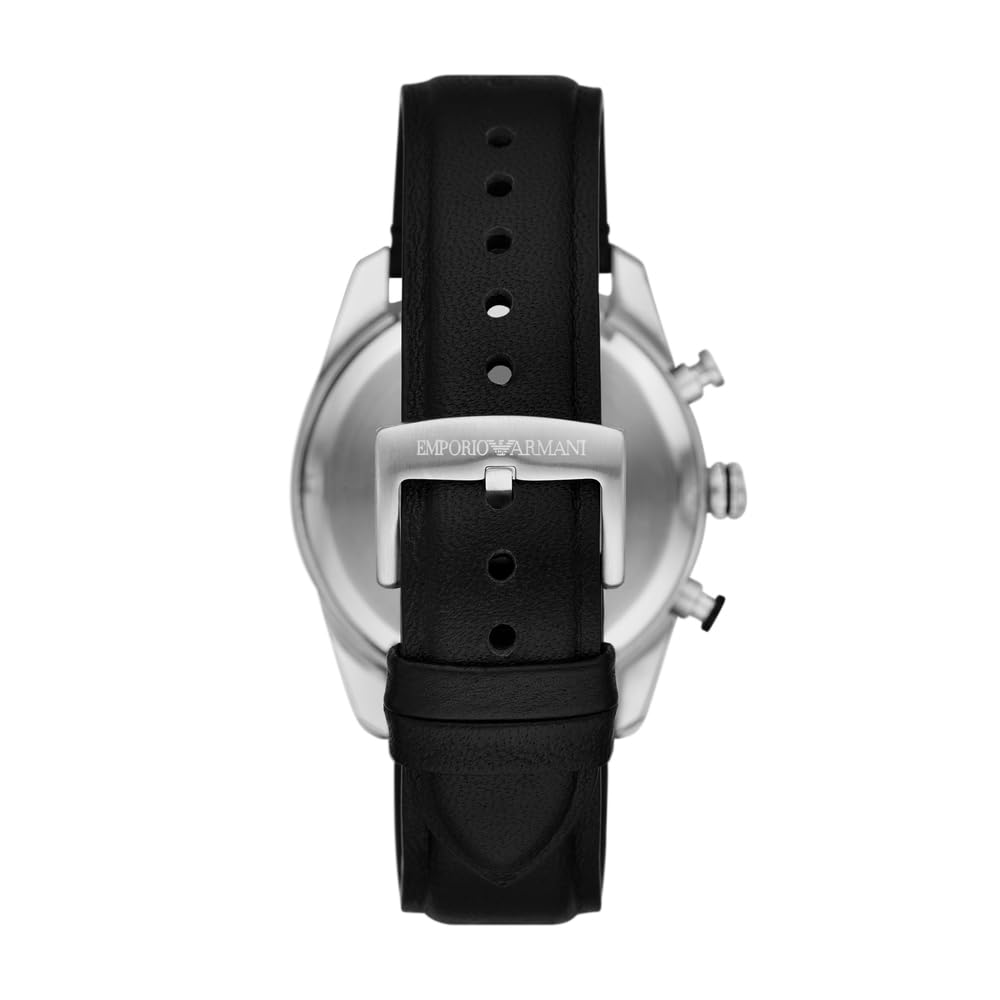 Emporio Armani Uhr für Männer, 2 Unterzifferblätter Chronographenwerk und 43mm Gehäusegröße mit Edelstahl-, Leder- oder Silikonarmband