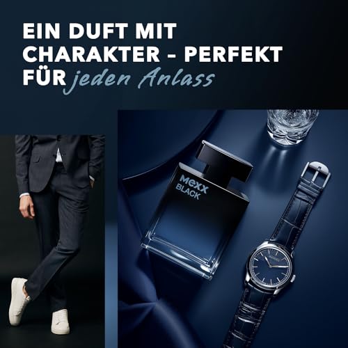 MEXX BLACK Man Eau de Parfume, verführerisch-intensiver Duft mit aquatisch-holzigen Noten für sinnliche Männer, 50ml