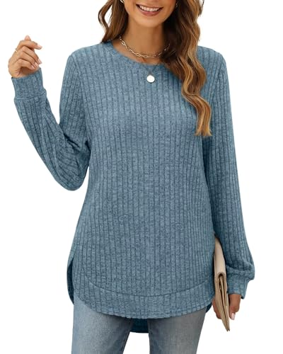 XIEERDUO Women's Pullover Sweater – Curved Hem Knit Sweatshirt