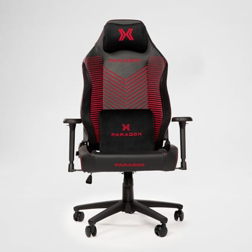 PARADOX - Gaming Stuhl - Schreibtischstuhl Ergonomisch - Verstellbare Armlehnen und Rückenlehne, Liegefunktion, Kissen, 125 kg Belastbar - Vanguard Crimson Arovs, Schwarz, Rot, Pfeil-Muster