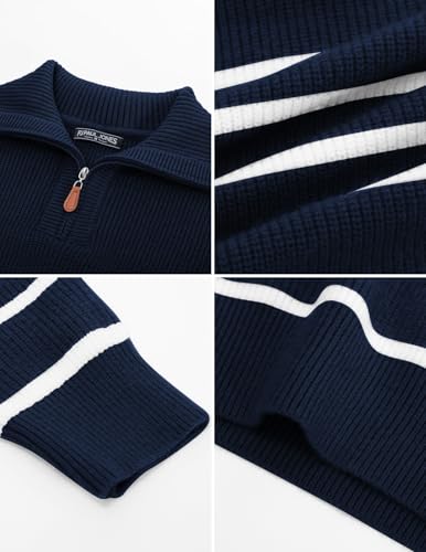 PJ PAUL JONES Men’s Quarter Zip Sweater – Striped Mock Neck Pullover