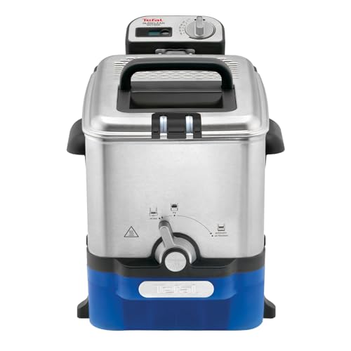 Tefal Oleoclean Pro Inox & Design Fritteuse, 2300W, Kapazität 1,2 Kg, Herausnehmbarer Ölbehälter, Automatische Öl/Fett Filterung, Timer, Thermostat, 3.5 L, Friteuse schwarz, Edelstahl, FR8040