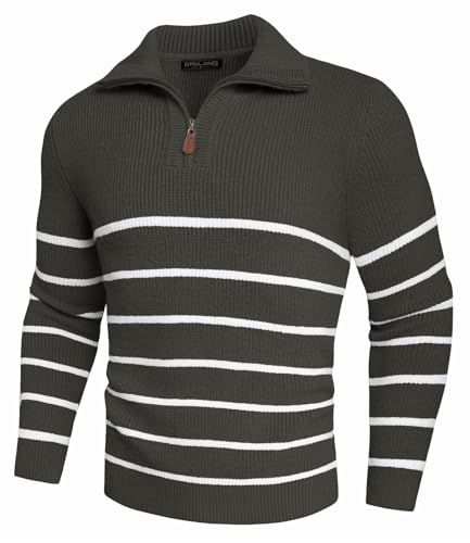 PJ PAUL JONES Men’s Quarter Zip Sweater – Striped Mock Neck Pullover