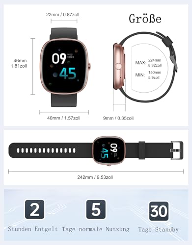 HUAKUA Smartwatch Damen Herren mit Telefonfunktion,1,85" Smartwatch mit 100+Sportmodi Fitnessuhr mit Pulsuhr Schlafmonitor SpO2 Schrittzähler Fitness Tracker IP68 Wasserdicht für Anforid iOS Handy