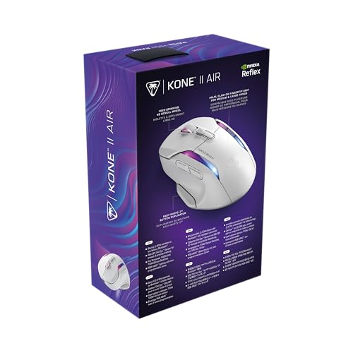Turtle Beach Kone II Air – Kabellose, ergonomische RGB-Gaming-Maus, 350-Stunden-Akku, optischer 26K DPI Sensor, 21 programmierbare Funktionen, 4D-Free-Spin-Scroll-Rad, Schwarz