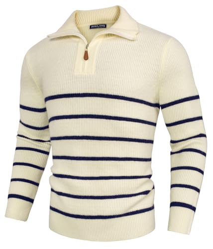 PJ PAUL JONES Men’s Quarter Zip Sweater – Striped Mock Neck Pullover