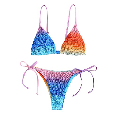 ZAFUL Padded Bikini Set Tie-Dye Triangle Top Low Waist Swim Shorts