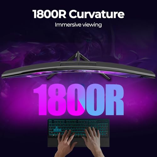 Gawfolk Curved Monitor 27 Zoll 100Hz, PC Bildschirm mit Lautsprecher 1080P, 1800R 75Hz Computerbildschirm mit Eye Care Technologie HDMI VGA, unterstützt VESA