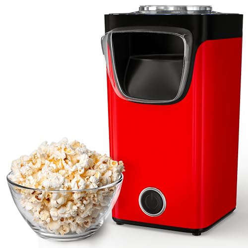 Gadgy Popcorn Maschine groß - Retro Popcorn Maker 5 L - Popcorn Maker mit Antihaftbeschichtung und abnehmbarer Heizfläche - Popkorn Maschine rot - Popcornmaschine 800W - Popcorn machine