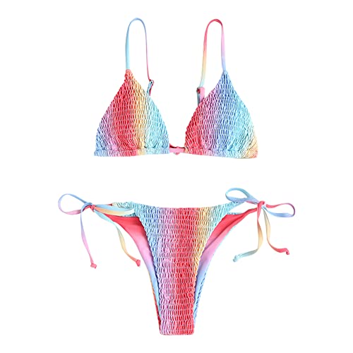 ZAFUL Padded Bikini Set Tie-Dye Triangle Top Low Waist Swim Shorts