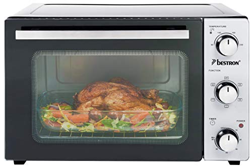 Bestron AOV9 Kompakter Mini-Backofen mit Ober-/Unterhitze, 9 Liter, 800 Watt, Schwarz