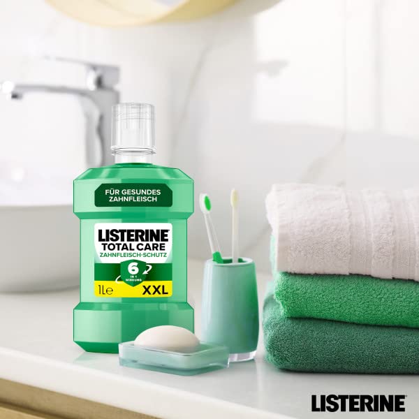 LISTERINE Total Care Zahnfleisch-Schutz (6 x 500 ml), antibakterielle Mundspülung mit Fluorid für gesundes Zahnfleisch, Zahnpflege Mundwasser reduziert Zahnbelag mit 6 in 1 Wirkung
