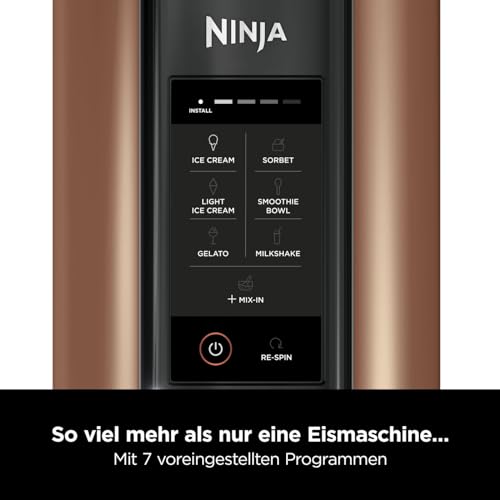Ninja CREAMi Eismaschine & Frozen Dessert Maker mit 3 Behältern, 7 Programmen, macht Eiscreme, Gelato, Sorbet, Smoothie Bowl, Milchshakes und mehr, macht 1,4 L Eiscreme, Schwarz & Kupfer, NC300EUCP