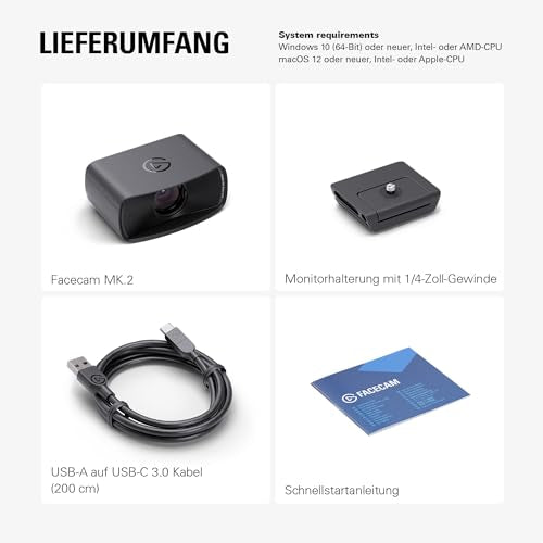 Elgato Facecam MK.2 – Erstklassige Full-HD-Webcam für Streaming, Gaming, Videokonferenzen, Aufnahme, HDR-fähig, Sony Sensor, Schwenken/Neigen/Zoomen – kompatibel mit OBS, Zoom, Teams etc., für PC/Mac