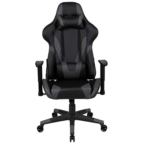Flash Furniture X30 Gaming-Stuhl, ergonomischer Bürostuhl für PC- und Gaming-Setups, verstellbarer Rennsport-Stuhl mit vollständig verstellbarer Rückenunterstützung, schwarz mit weißer Verzierung