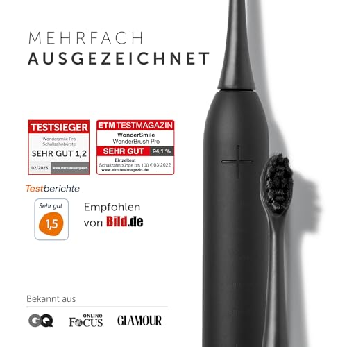 Wondersmile Schallzahnbürste PRO - Testsieger 2023-100 Tage risikofrei testen - Elektrische Zahnbürste mit 4 Putzprogrammen - Ultraschallzahnbürste mit smarten Bürstenkopf (1er Set, Ultimate Black)