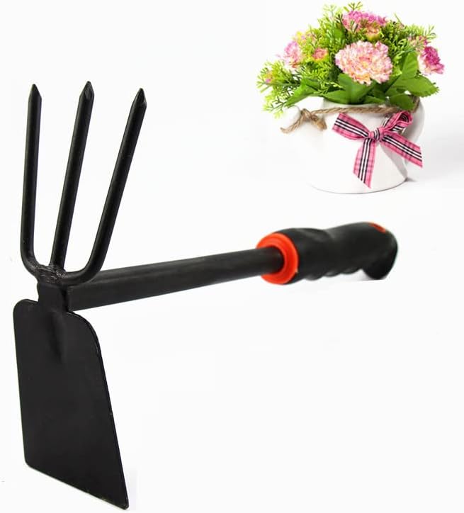 Garten-Kombihacke, zum Lockern und Jäten, rutschfester Griff, Doppelhacke für Garten, Töpfe, Balkonkästen, Blumenbeete
