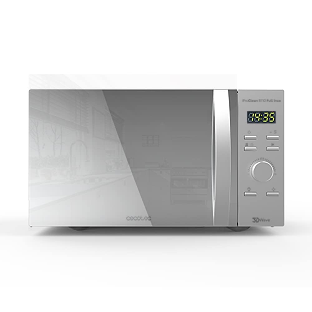 Cecotec Mikrowelle Pro Clean 5110 Inox. 700 W, Grill 800 W, 20 L, Ready 2 Clean, Beschichtung 3D Wave Frontspiegel, 8 Programme,60 Min Timer, LED, Edelstahl In Silber Schwarz