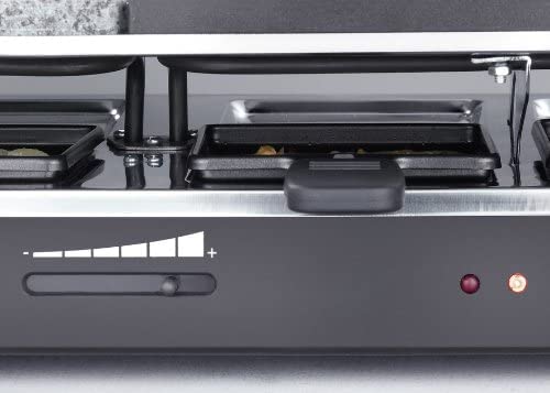 SEVERIN Raclette-Grill mit Naturgrillstein und Grillplatte, Raclette mit antihaftbeschichteter Grillplatte und 8 Pfännchen, Tischgrill für 8 Personen, max. 1300 W, schwarz, RG 2371