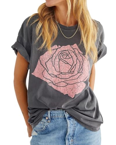 Fisoew Women’s Rose Flower Graphic T-Shirt