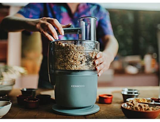 Kenwood MultiPro Go FDP22.130GY, Kompakt-Küchenmaschine nur 30cm hoch, zum Schneiden, Reiben, Pürieren und Teig Kneten, Express-Serve, 1,3 l Arbeitsbehälter, 650 W, Blau