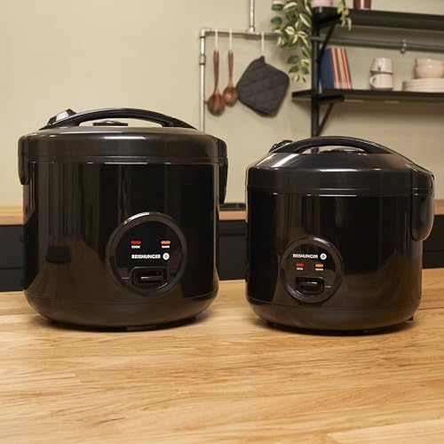 REISHUNGER Reiskocher & Dampfgarer mit Keramikbeschichtung - 1,2 L, Schwarz - Für 1-6 Personen - Schnelle Zubereitung ohne Anbrennen - Mit Warmhaltefunktion inkl. Dämpfeinsatz, Löffel & Messbecher
