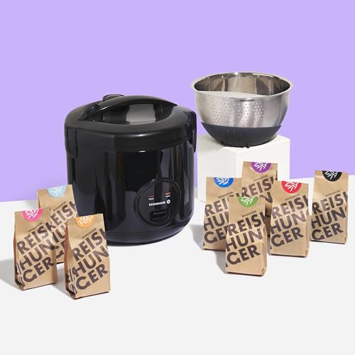 REISHUNGER Reiskocher & Dampfgarer mit Keramikbeschichtung - 1,2 L, Schwarz - Für 1-6 Personen - Schnelle Zubereitung ohne Anbrennen - Mit Warmhaltefunktion inkl. Dämpfeinsatz, Löffel & Messbecher