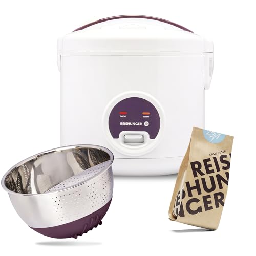 REISHUNGER Reiskocher & Dampfgarer mit Keramikbeschichtung - 1,2 L, Schwarz - Für 1-6 Personen - Schnelle Zubereitung ohne Anbrennen - Mit Warmhaltefunktion inkl. Dämpfeinsatz, Löffel & Messbecher