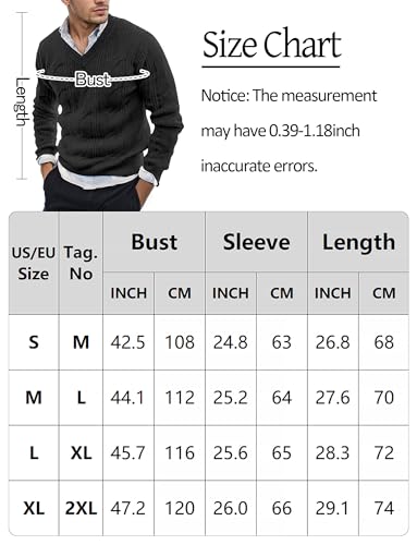 AIEOE Men’s V-Neck Cable Knit Sweater – Long Sleeve Casual Pullover
