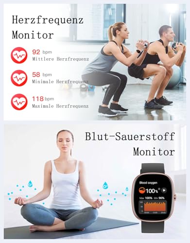HUAKUA Smartwatch Damen Herren mit Telefonfunktion,1,85" Smartwatch mit 100+Sportmodi Fitnessuhr mit Pulsuhr Schlafmonitor SpO2 Schrittzähler Fitness Tracker IP68 Wasserdicht für Anforid iOS Handy