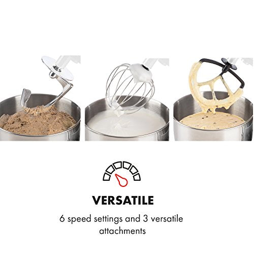 Klarstein Küchenmaschine, Knetmaschine mit 5L Schüssel, 1800W Profi Küchenmaschine mit Knethaken und Schneebesen, Universal Küchenmaschine mit 6 Stufen, Teigmaschine zum Rühren, Kneten und Aufschlagen
