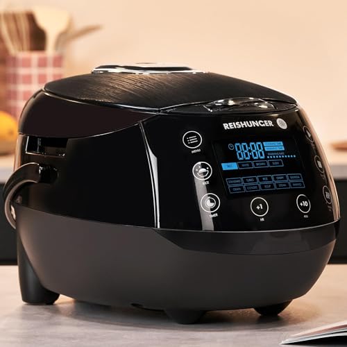 REISHUNGER Digitaler Reiskocher & Dampfgarer Grau | 1,5 L bis 8 Personen | Warmhaltefunktion, Timer & Premium Innentopf | Multikocher, 12 Programme, 7-Phasen-Technologie