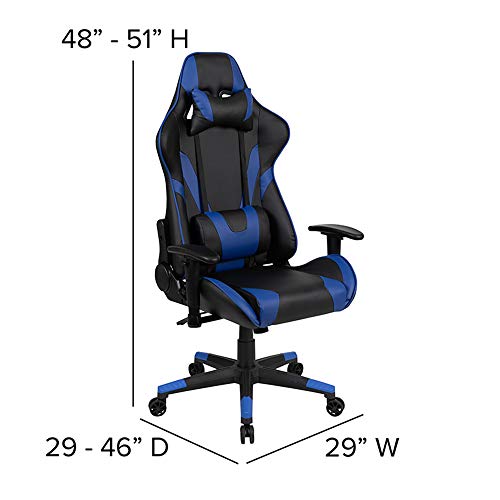 Flash Furniture X30 Gaming-Stuhl, ergonomischer Bürostuhl für PC- und Gaming-Setups, verstellbarer Rennsport-Stuhl mit vollständig verstellbarer Rückenunterstützung, schwarz mit weißer Verzierung