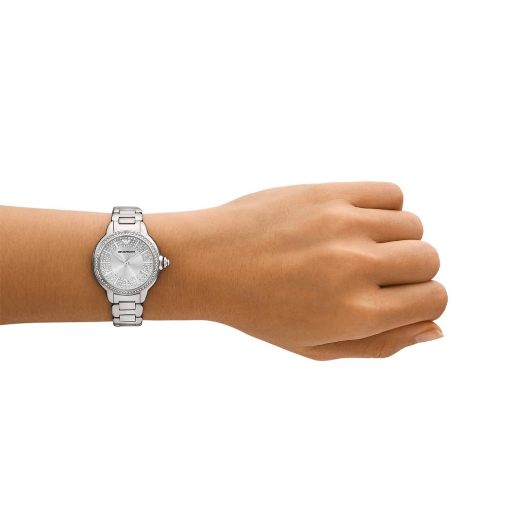 Emporio Armani Damenuhr, Dreizeiger Quarzwerk und 32mm Gehäusegröße mit Edelstahl-, Leder- oder Silikonarmband
