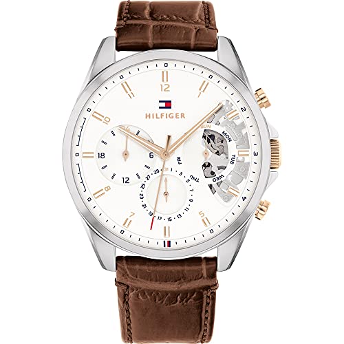 Tommy Hilfiger Multi Zifferblatt Quarz Uhr für Herren mit Silbernes Edelstahl-Mesh-Gliederarmband und Lederarmband