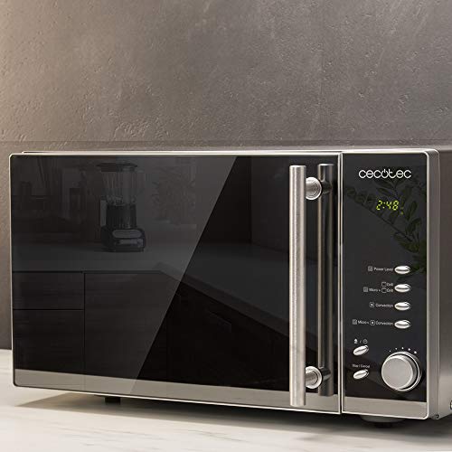 Cecotec Mikrowelle Pro Clean 5110 Inox. 700 W, Grill 800 W, 20 L, Ready 2 Clean, Beschichtung 3D Wave Frontspiegel, 8 Programme,60 Min Timer, LED, Edelstahl In Silber Schwarz
