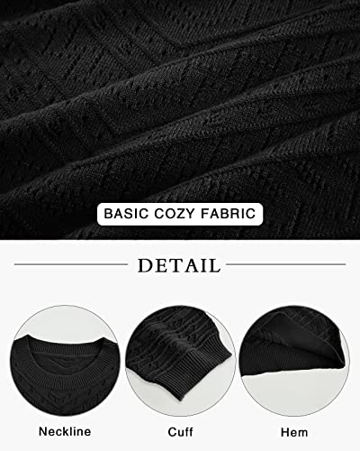 Women's Short Sleeve Knit Sweater – Casual Round Neck Puff Sleeve Pullover