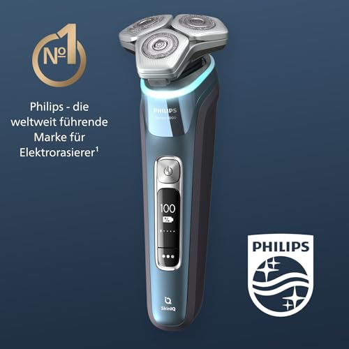 Philips Shaver S9000 – Elektrischer Nass-& Trockenrasierer für Männer, Dunkelchrom, Lift & Cut System, SkinIQ Technologie, Barttrimmer, Reinigungsstation, Ladestation & Reiseetui (Modell S9974/55)