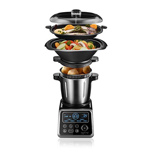 Ufesa TotalChef RK7 Küchenmaschine mit WLAN, Multifunktions Küchenroboter mit Kochfunktion, Kochroboter 30 Funktionen, 4.5L, 7-Zoll-Touchscreen, Interaktives Rezeptbuch, Silber / Weiss