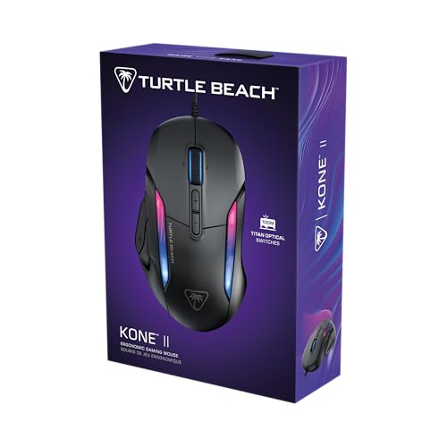 Turtle Beach Kone II Air – Kabellose, ergonomische RGB-Gaming-Maus, 350-Stunden-Akku, optischer 26K DPI Sensor, 21 programmierbare Funktionen, 4D-Free-Spin-Scroll-Rad, Schwarz