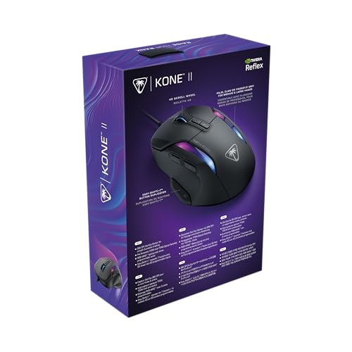 Turtle Beach Kone II Air – Kabellose, ergonomische RGB-Gaming-Maus, 350-Stunden-Akku, optischer 26K DPI Sensor, 21 programmierbare Funktionen, 4D-Free-Spin-Scroll-Rad, Schwarz