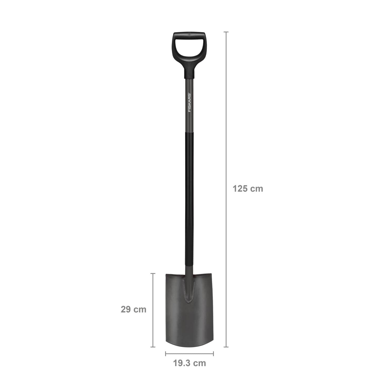 Fiskars Gärtnerspaten, Spitz, Spaten für harte, steinige Böden, Länge: 125 cm, Hochwertiger Borstahl, Grau/Schwarz, Ergonomic, 1070639