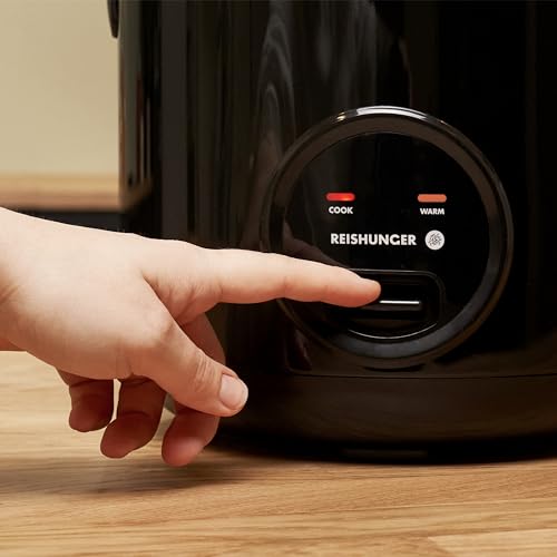 REISHUNGER Reiskocher & Dampfgarer mit Keramikbeschichtung - 1,2 L, Schwarz - Für 1-6 Personen - Schnelle Zubereitung ohne Anbrennen - Mit Warmhaltefunktion inkl. Dämpfeinsatz, Löffel & Messbecher