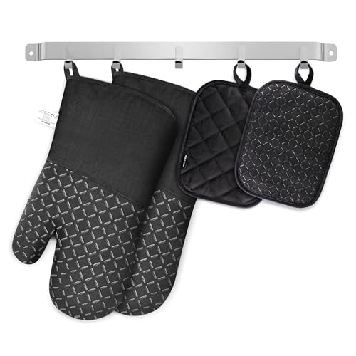 MILcea Ofenhandschuhe Topflappen Topfhandschuhe 4er Set, Backhandschuhe Kochhandschuhe Oven Mitts Hitzebeständig, 30*18*3.5cm