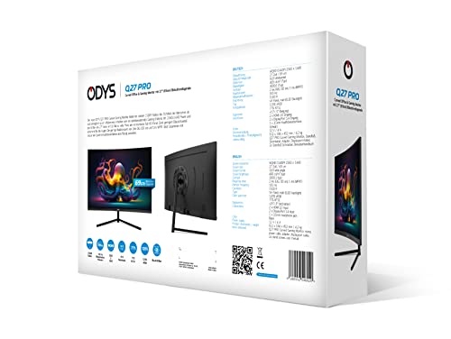 ODYS i27 Monitor - 27-Zoll-Bildschirm im rahmenlosen Design, Full HD, 100 Hz, mit HDR, IPS Panel, FreeSync, HDMI, USB-C, 3,5mm Audio