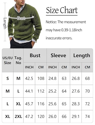 AIEOE Men’s V-Neck Cable Knit Sweater – Long Sleeve Casual Pullover